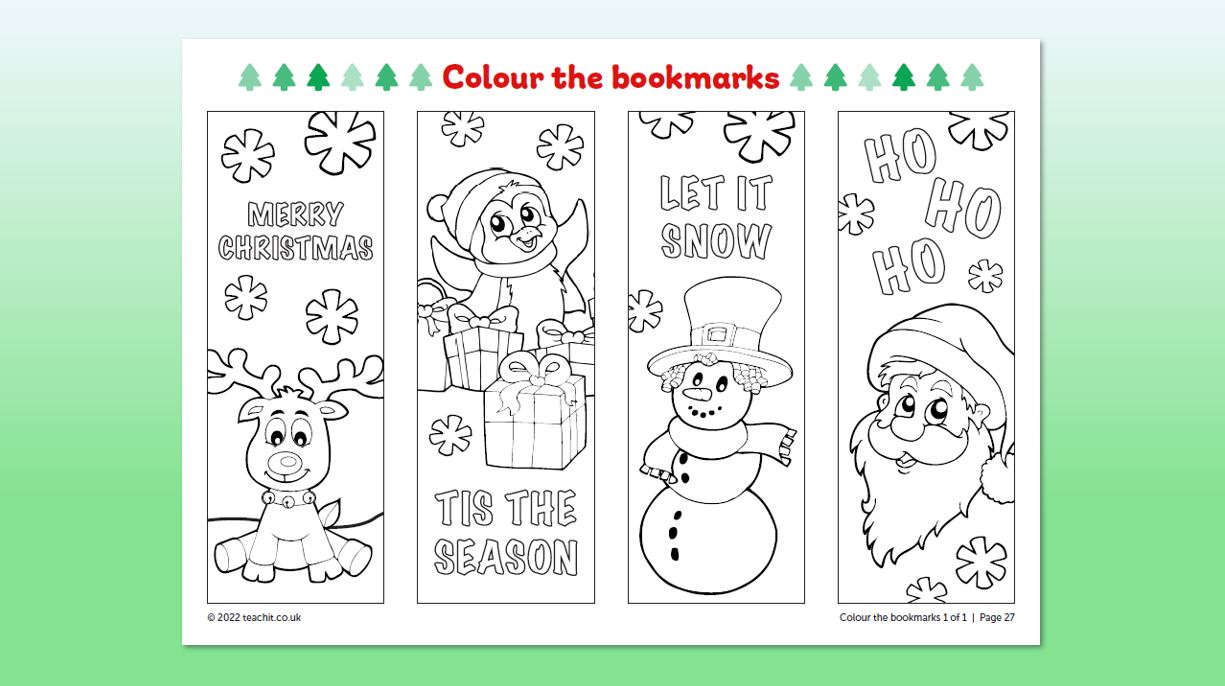 Christmas character bookmarks craft activity