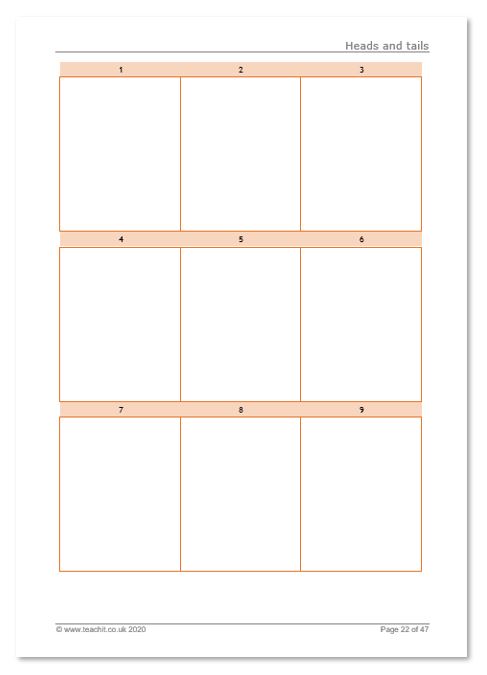 Teachit 'heads and tails' game template