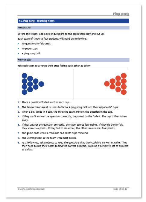 Teachit 'ping pong' classroom game