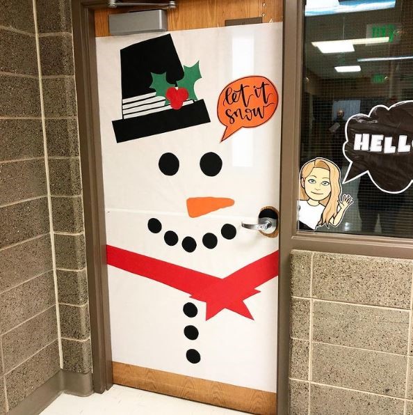 Snowman Christmas decoration for a classroom door